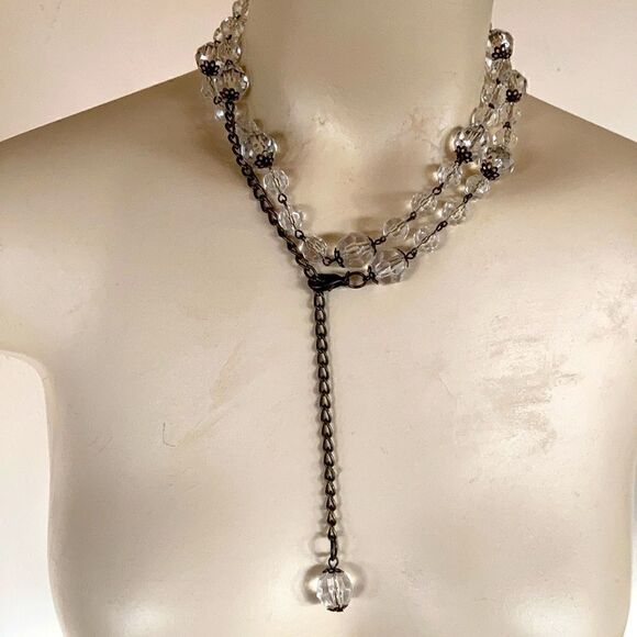 Vintage lightweight faceted Lucite ball and brass metal belt or necklace 39” main image 7